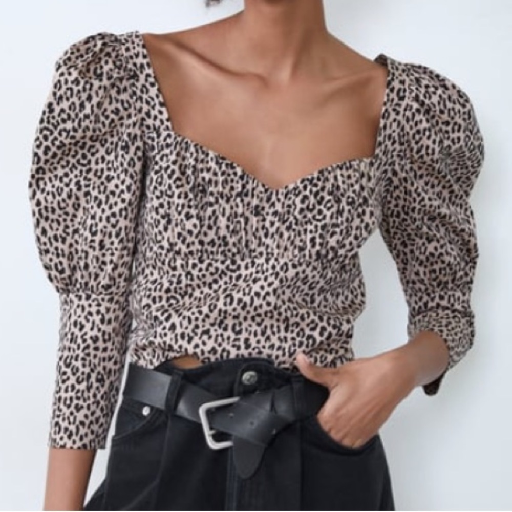 NWT Zara Animal Print Poplin Top